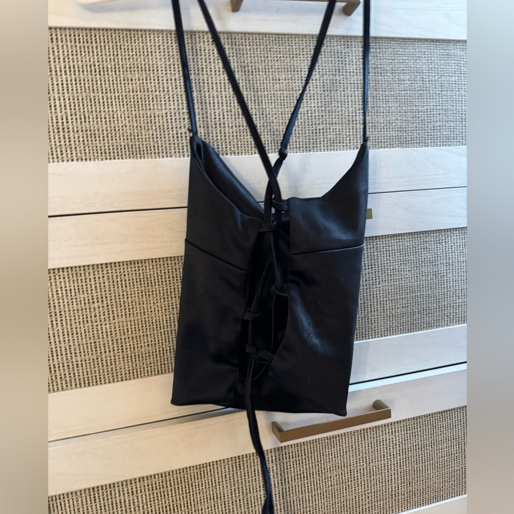 Satin cowl-neck top with tie detail